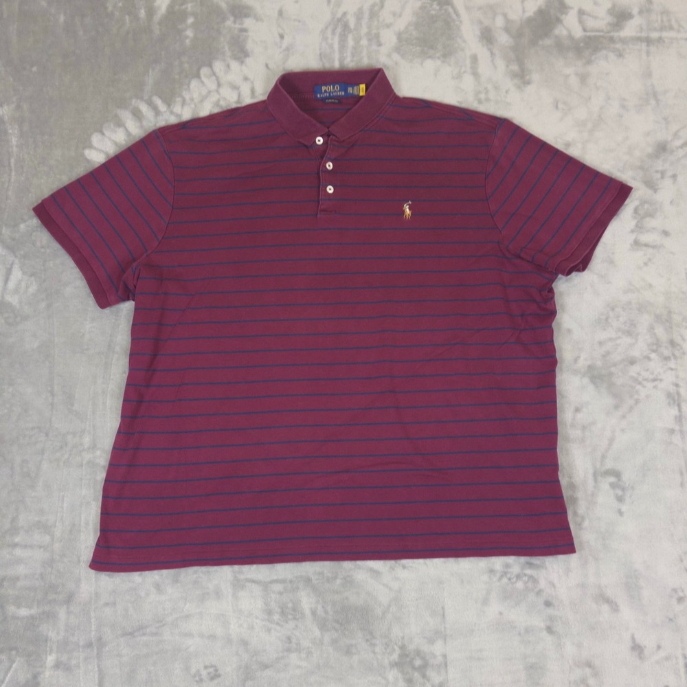 Polo Ralph Lauren Polo Shirt Mens XXL Maroon Blue Striped Classic Flesh Pony